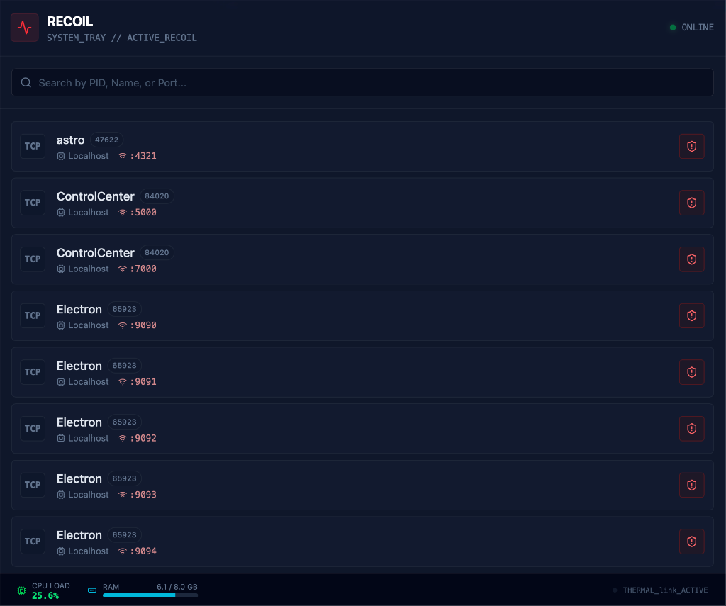 Recoil App Screenshot